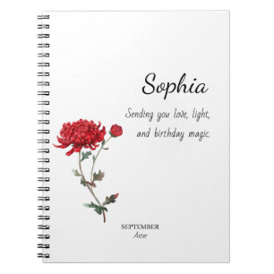 Cuaderno Aster de septiembre Cumpleaños Personalizado