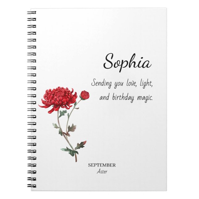 Cuaderno Aster de septiembre Cumpleaños Personalizado (Frente)