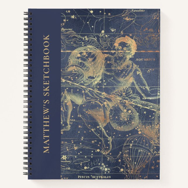 Cuaderno Astrología Aquarius Horoscope Sketchbook Con Nombr (Anverso)