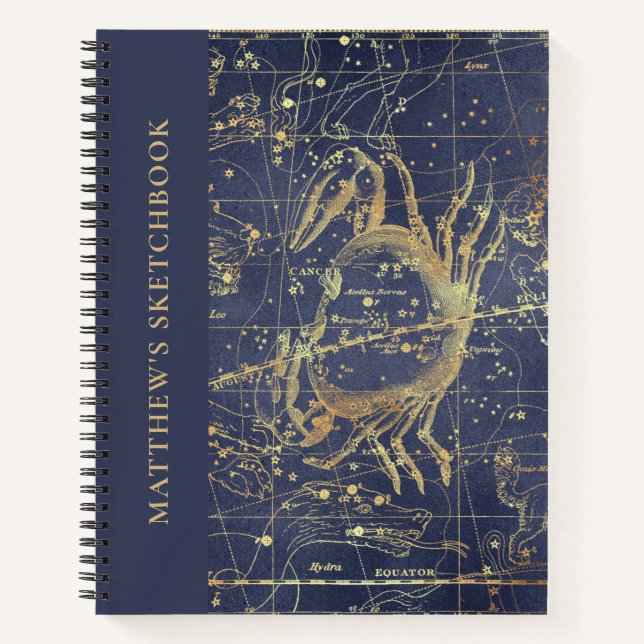 Cuaderno Astrología Cáncer Horoscopio Sketchbook con nombre (Anverso)