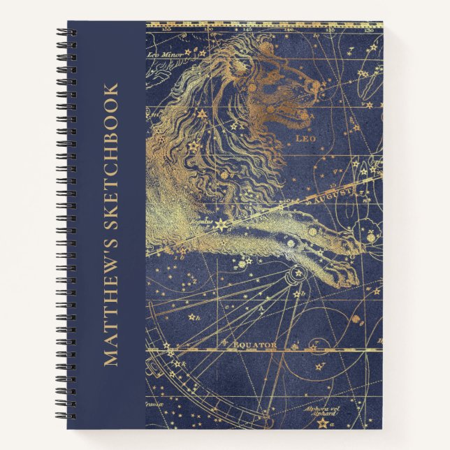 Cuaderno Astrología Leo Horoscope Sketchbook con nombre (Anverso)