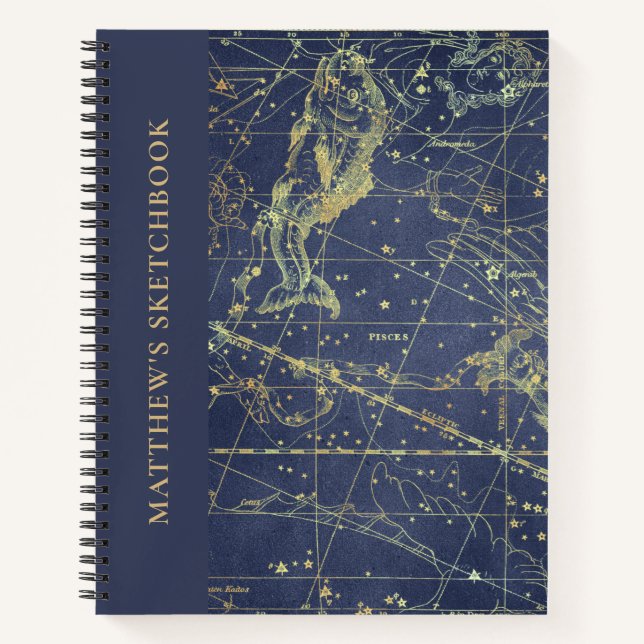 Cuaderno Astrología Pisces Horoscope Sketchbook Con Nombre (Anverso)