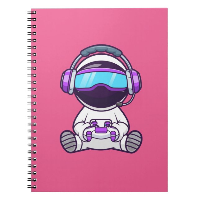 Cuaderno Astronauta Cute Jugando Personalizado de Juego VR (Frente)