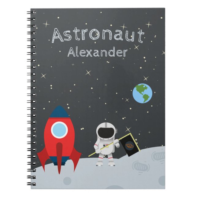 Cuaderno Astronauta de niño pequeño en la luna, espacio de  (Frente)