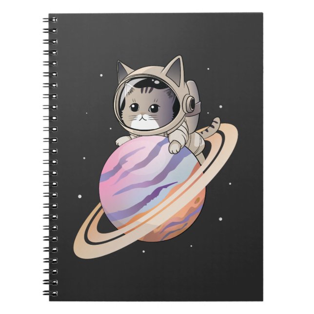 Cuaderno Astronauta del gato espacial con planeta Saturno (Frente)