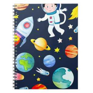Cuaderno Astronauta en el modelo de planetas y cohetes espa