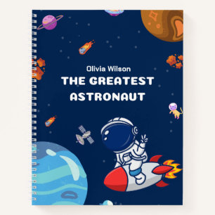 Cuaderno Astronauta espacial y planetas en azul personaliza