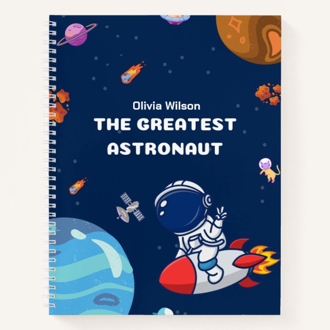 Cuaderno Astronauta espacial y planetas en azul personaliza (Anverso)