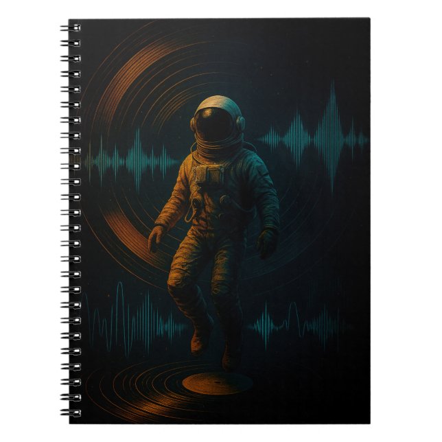 Cuaderno Astronauta flotando en arte de sonido Glitchwave (Frente)