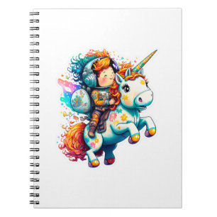 Cuaderno Astronauta montando una tibia y colorida unicornio