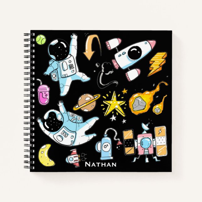 Cuaderno Astronautas adornados con dibujos espaciales perso (Anverso)