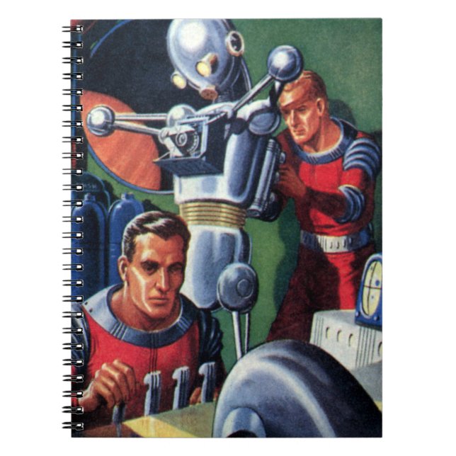 Cuaderno Astronautas de ciencia ficción vintage reparando u (Frente)