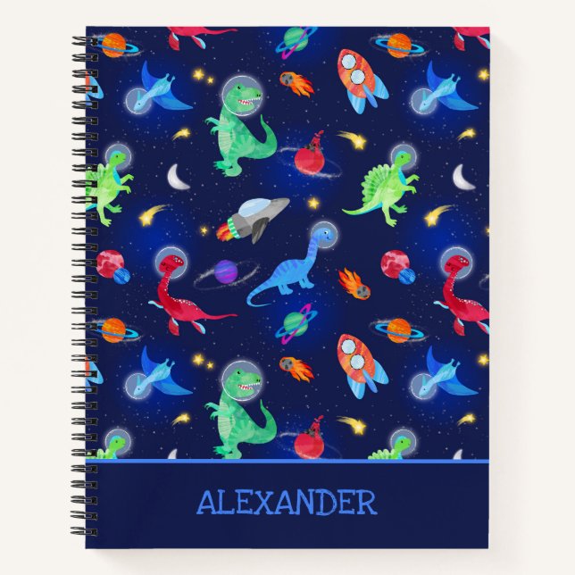 Cuaderno Astronautas de Dinosaurios Acuarela en Espacio Azu (Anverso)