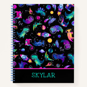 Cuaderno Astronautas de dinosaurios: espacio acuarela perso