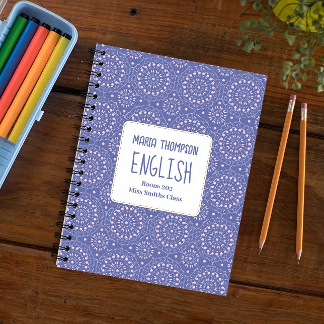 Cuaderno Asunto escolar: Púrpura y rosa personalizados (Pink and purple patterned school subject spiral notebook)