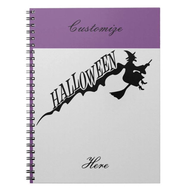 Cuaderno Asustada Witch Riding Broom Halloween Thunder_Cove (Frente)