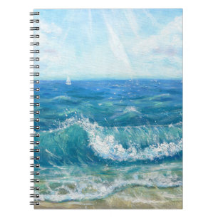Cuaderno Ataque de verano, olas azules, pintura acrílica.