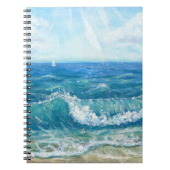 Cuaderno Ataque de verano, olas azules, pintura acrílica. (Frente)