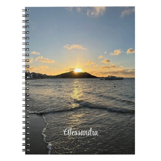 Cuaderno Atardecer caribeño Paraíso tropical tranquilo (Frente)