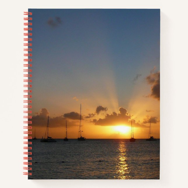 Cuaderno Atardecer con veleros paisaje tropical foto (Anverso)