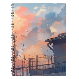Cuaderno Atardecer de Anime - Paisaje Urbano Estético - Hor