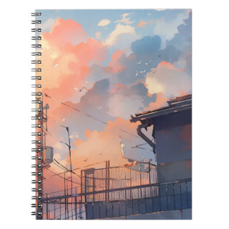Cuaderno Atardecer de Anime - Paisaje Urbano Estético - Hor