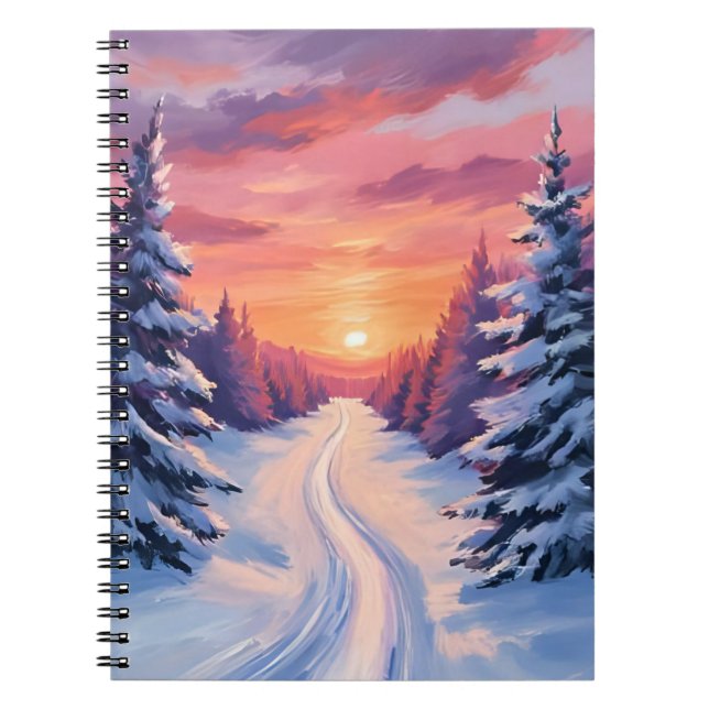 Cuaderno Atardecer de Pinos de Invierno | Acuarela Pastel (Frente)