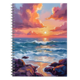 Cuaderno Atardecer dorado del océano | Acuarela costera rad