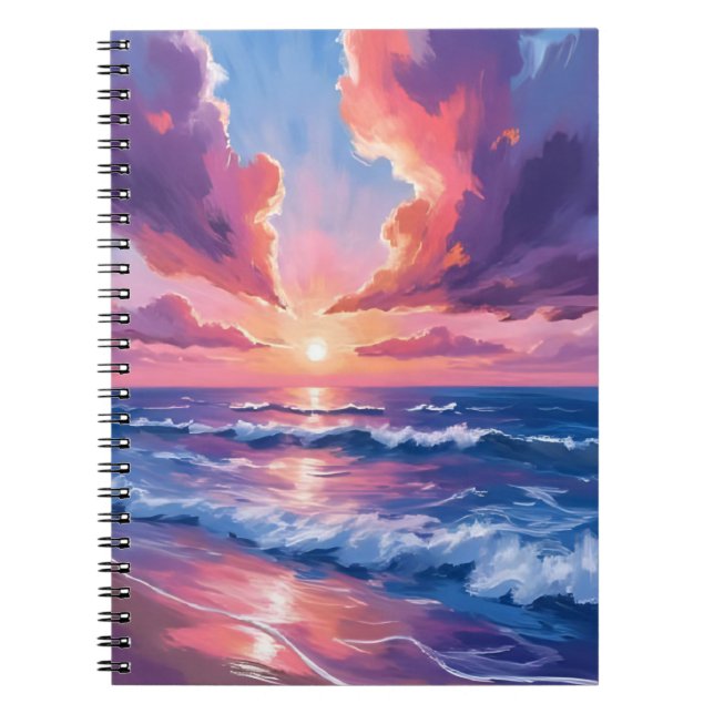 Cuaderno Atardecer en la playa de algodón de azúcar Océano  (Frente)