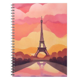 Cuaderno Atardecer en París | Torre Eiffel Francia Acuarela