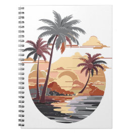 Cuaderno Atardecer hawaiano con palmera.