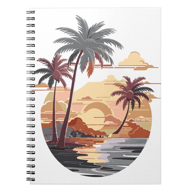 Cuaderno Atardecer hawaiano con palmera. (Frente)