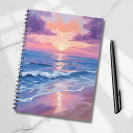 Cuaderno Atardecer Lavanda Playa Océano Púrpura Acuarela