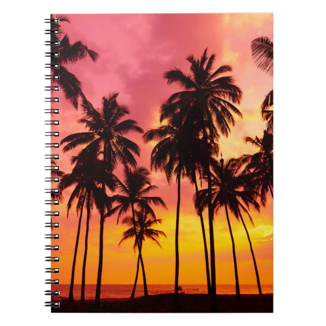 Cuaderno Atardecer tropical: Serenidad de la silueta de la  (Frente)