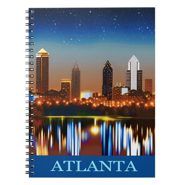 Cuaderno Atlanta Skyline por noche con reflexiones (Frente)
