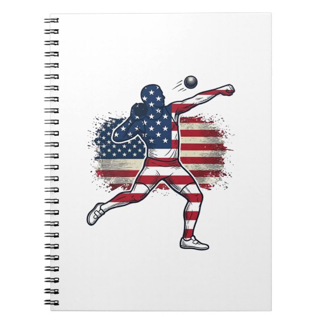 Cuaderno Atleta de lanzamiento de peso patriótico diseño de (Frente)