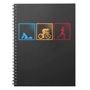 Cuaderno Atleta en bicicleta de natación de tríatlón retro