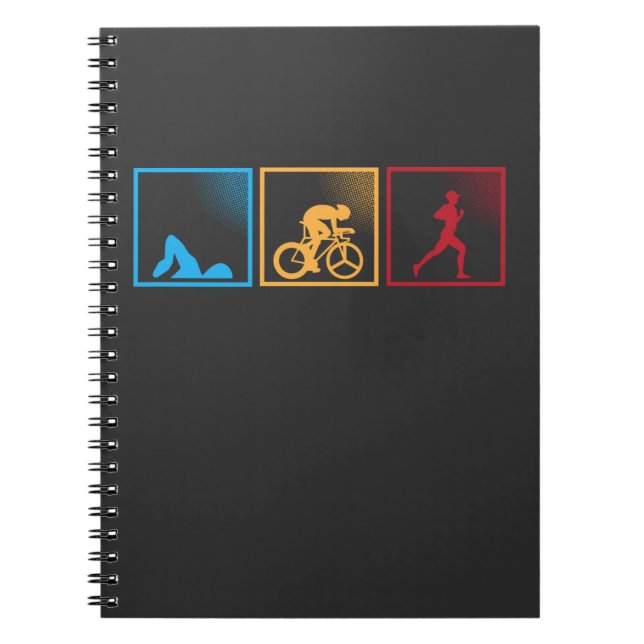 Cuaderno Atleta en bicicleta de natación de tríatlón retro (Frente)