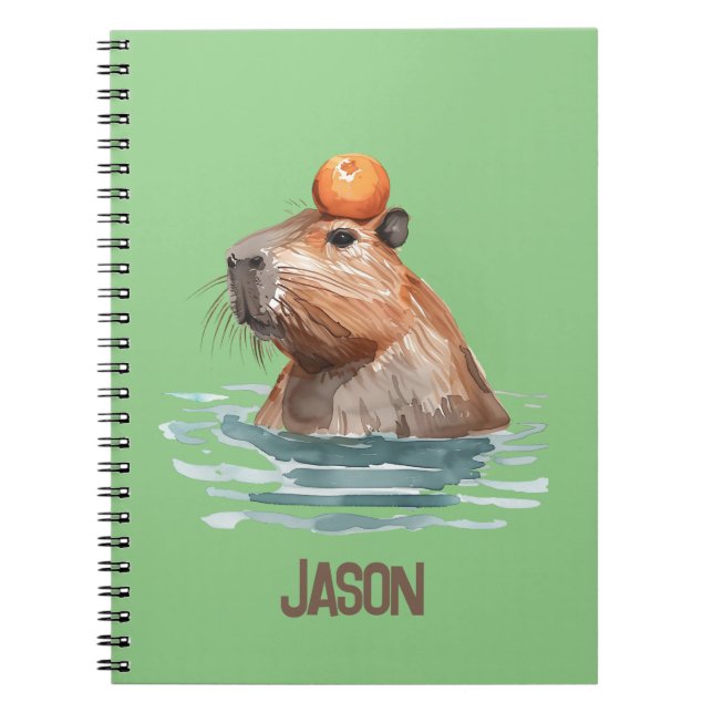 Cuaderno Atractivo capibara con nombre de Naranja y niño (Frente)