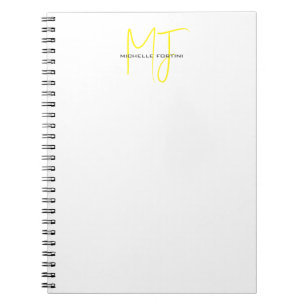 Cuaderno Atractivo Monograma Amarillo Blanco Minimalista Mo