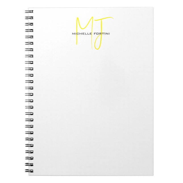 Cuaderno Atractivo Monograma Amarillo Blanco Moderno Minima (Frente)