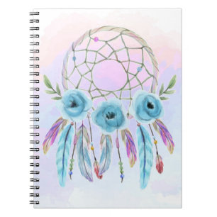 Cuaderno Atrapasueños Acuarela Plumas Rústico Boho Chic
