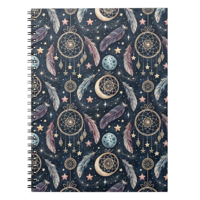 Cuaderno Atrapasueños Celestial y Patrón de Arte de Noche E (Frente)