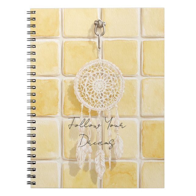 Cuaderno Atrapasueños de Crema Cuadrados Amarillo Limón   (Frente)
