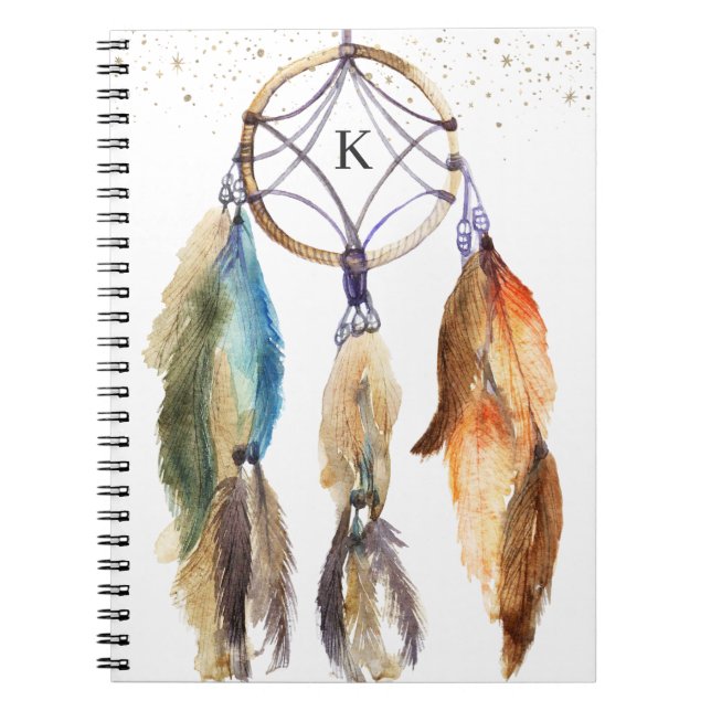 Cuaderno Atrapasueños de plumas personalizado elegante para (Frente)