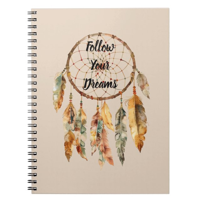 Cuaderno Atrapasueños Plumas Boho Crema (Frente)