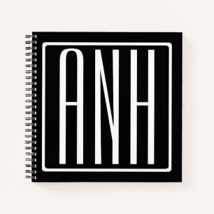 Cuaderno Audaz Monograma Moderno 3 Iniciales   Blanco sobre