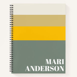 Cuaderno Audaz Sage Green Yellow Stripes Moderno Personaliz