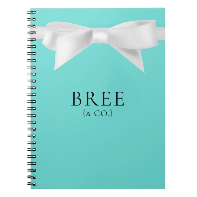 Cuaderno Audrey Teal Blanco Lazo Moderno Glam Boda Nupcial (Frente)