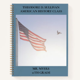 Cuaderno Aula escolar de pájaros con bandera norteamericana